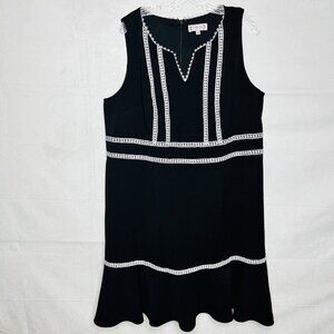 Nanette Lepore Black White Shift Dress Size 16 Crochet Lace Sleeveless Lined